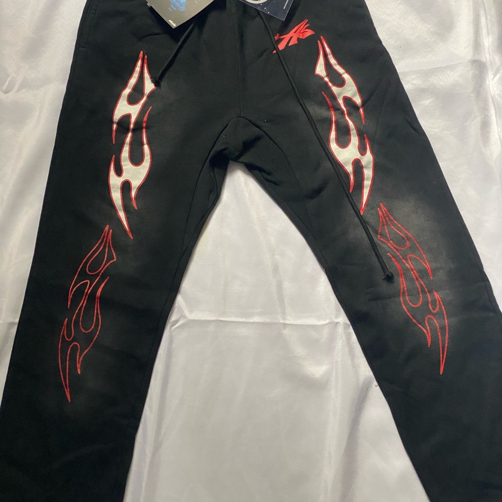 Hellstar Black and White Flame Sweatpants.